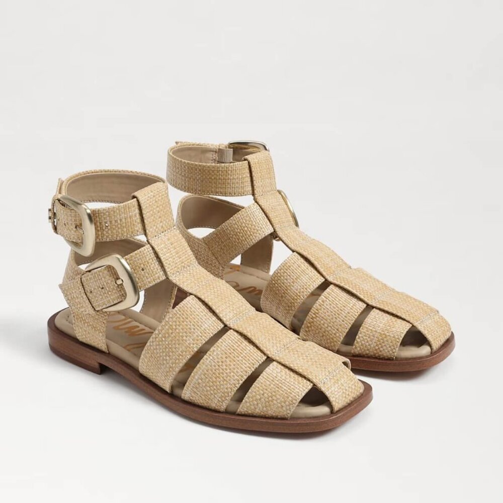 SAM EDELMAN DAWN beige raffia ANKLE BUCKLE SANDALS size 7.5 NEW